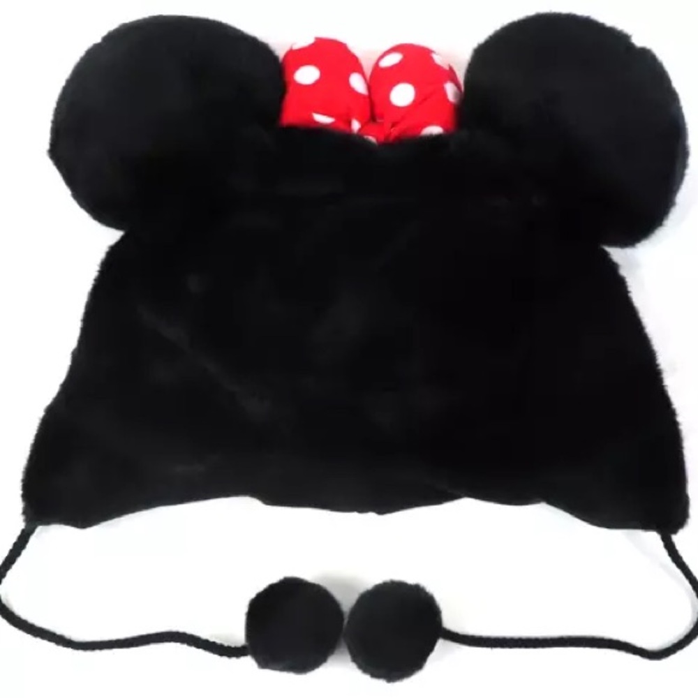 Disney Minnie Mouse Black Hat with Red Polka Dot Bow Big kids NWT